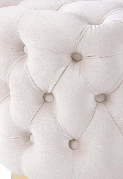 Pouf rond Adell de 17 po en tissu avec base dorée - blanc