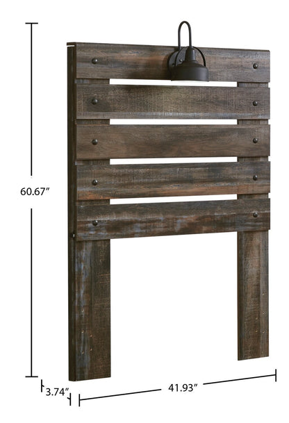 Tête de lit à panneau Abby avec lumière LED et ports USB pour enfants, marron - Taille simple | Tête de lit à panneau Abby avec éclairage à DEL et ports USB, brune - format allumé simple