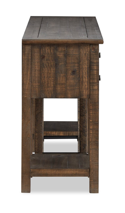 Edwin 64” Country Pine Sofa Table with Storage and Stool - Homestead Brown | Table de salon Edwin de 64 po en pin champêtre avec rangement et tabouret - brun champêtre