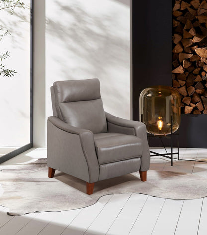 Fauteuil à inclinaison par poussée Natalie de 32,5 po en cuir véritable de qualité supérieure avec pattes en bois - gris
