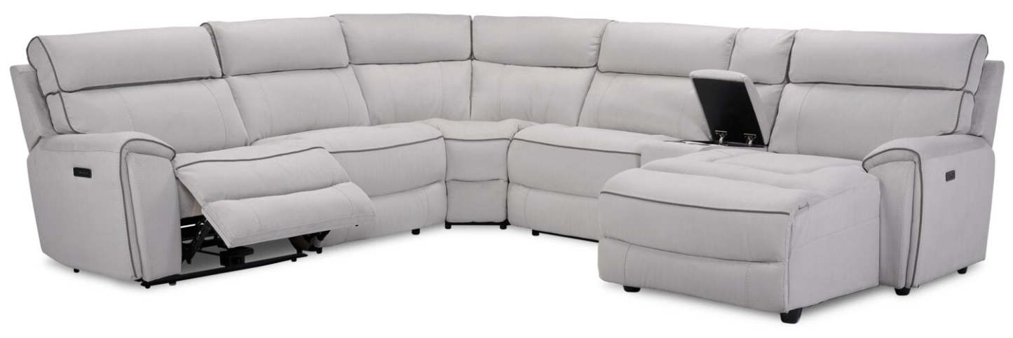 Canapé sectionnel de droite à inclinaison électrique Newport de Cindy Crawford Home 6 pièces en suédine - gris