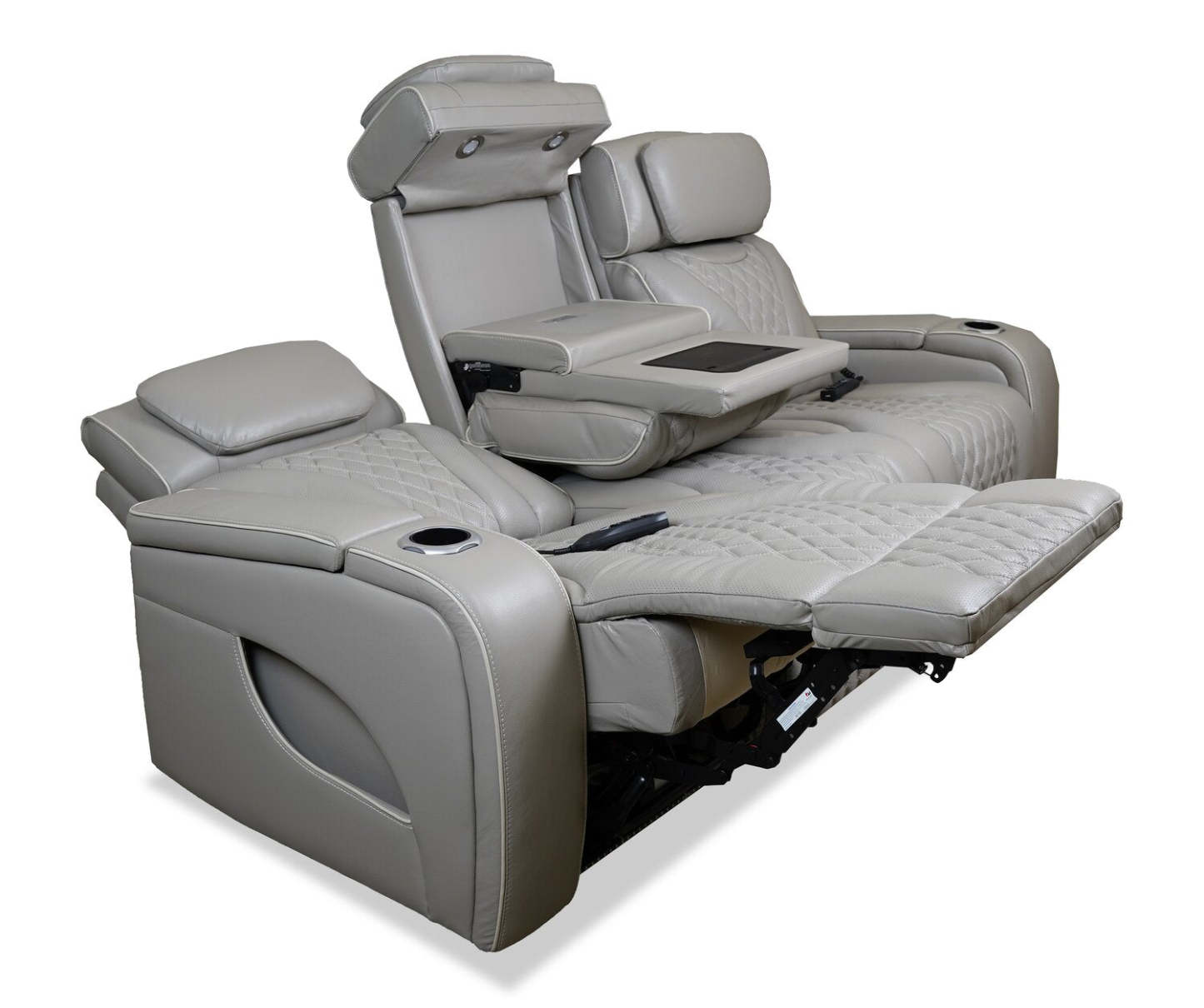 Canapé de massage à inclinaison électrique Elite de 86 po en cuir véritable avec son immersif et appuie-têtes électriques - mastic