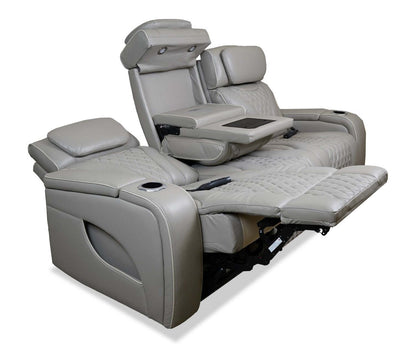 Canapé de massage à inclinaison électrique Elite de 86 po en cuir véritable avec son immersif et appuie-têtes électriques - mastic