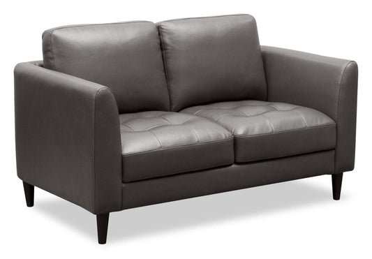 Causeuse Erin 56 en tissu d'apparence cuir avec coussins de siège capitonnés - Gris | auseuse Erin de 56 po en tissu d'apparence cuir avec coussins de siège capitonnés - grise