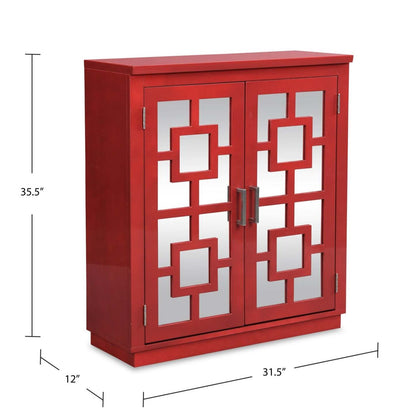 Darci 31,5 Armoire d'appoint avec portes miroir - Rouge|Armoire décorative Darci de 31,5 po avec portes en miroir - rouge