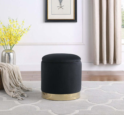 Phebe 16.5 Storage Ottoman with Gold Trim Base - Noir|Pouf de rangement Phebe de 16,5 po avec base à bordures dorées - noir