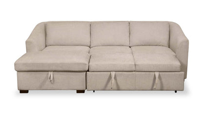 Envy 2-Piece Left-Facing Chenille Fabric Sleeper Sectional with Storage Chaise - Almond Beige | Canapé-lit sectionnel gauche Envy 2 pièces en tissu de chenille avec chaise longue de rangement - beige amande