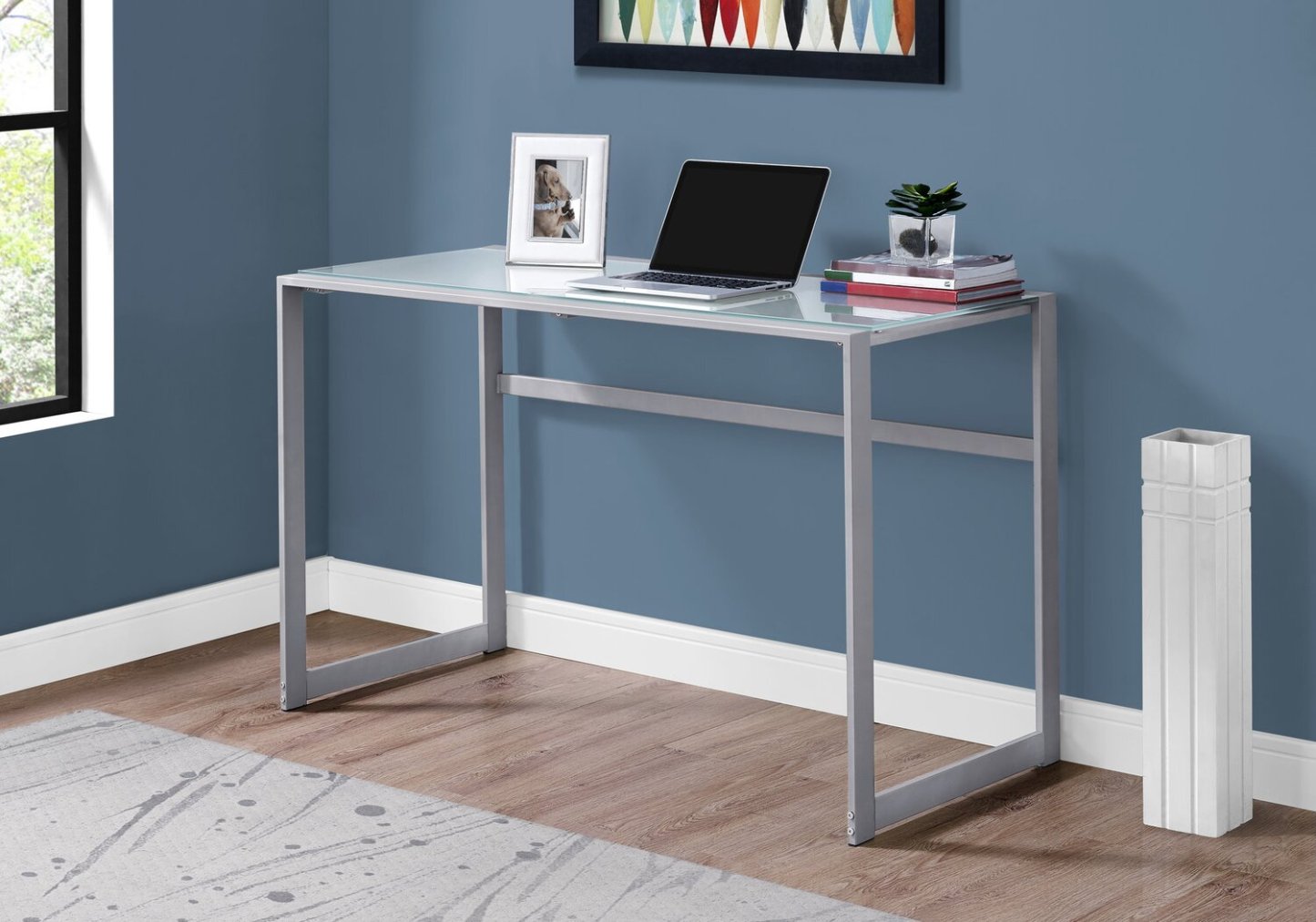 Bureau Kyle 48 Glass-Top Office Desk - Argent|Bureau Kyle de 48 po avec dessus en verre - argenté