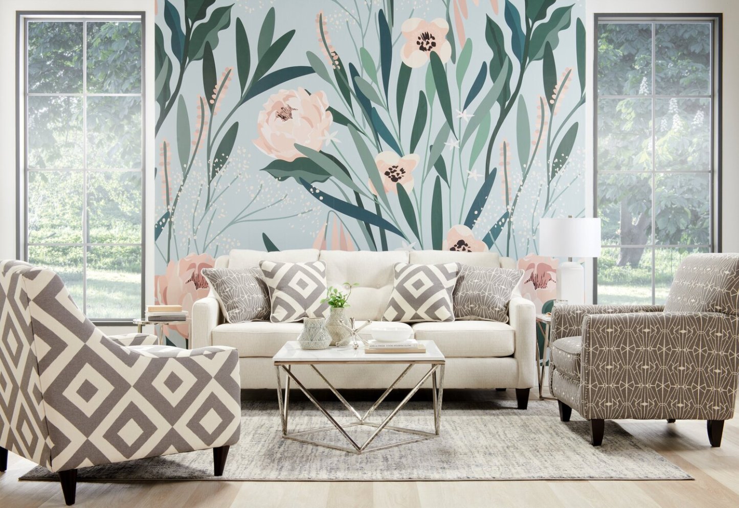 Fabriqué au Canada, canapé Kylie 78 de Cindy Crawford Home en tissu d'apparence lin avec pattes en bois - perle Zeus