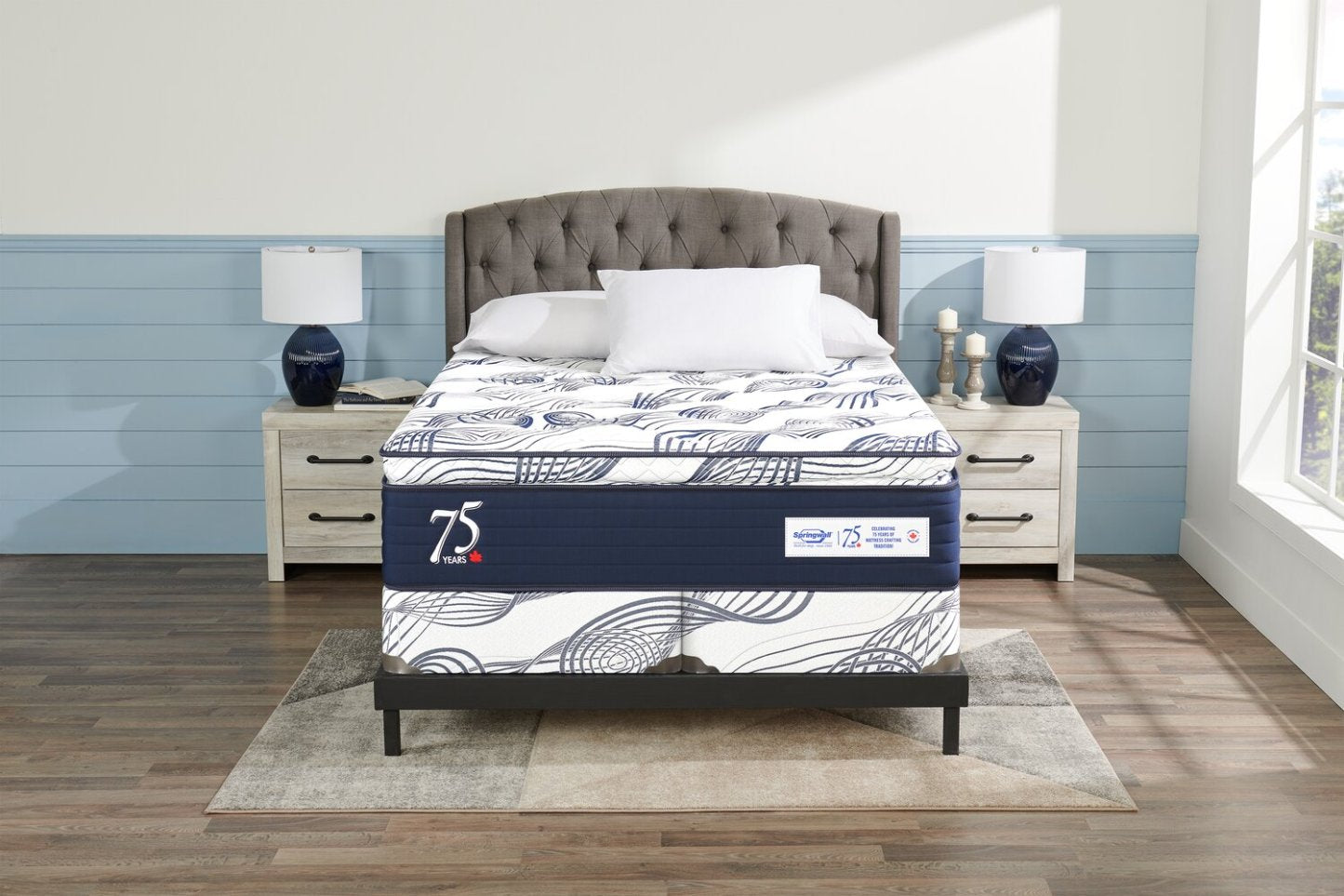 Ensemble à sommier tapissier à profil bas Springwall 75e anniversaire pour très grand lit | Ensemble sommier à profil bas 75e anniversaire de Springwall pour très grand lit