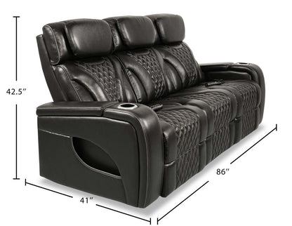 Sofa de massage à inclinaison électrique Elite de 86 po en cuir véritable avec appuie-têtes électriques et accoudoirs de rangement - noir