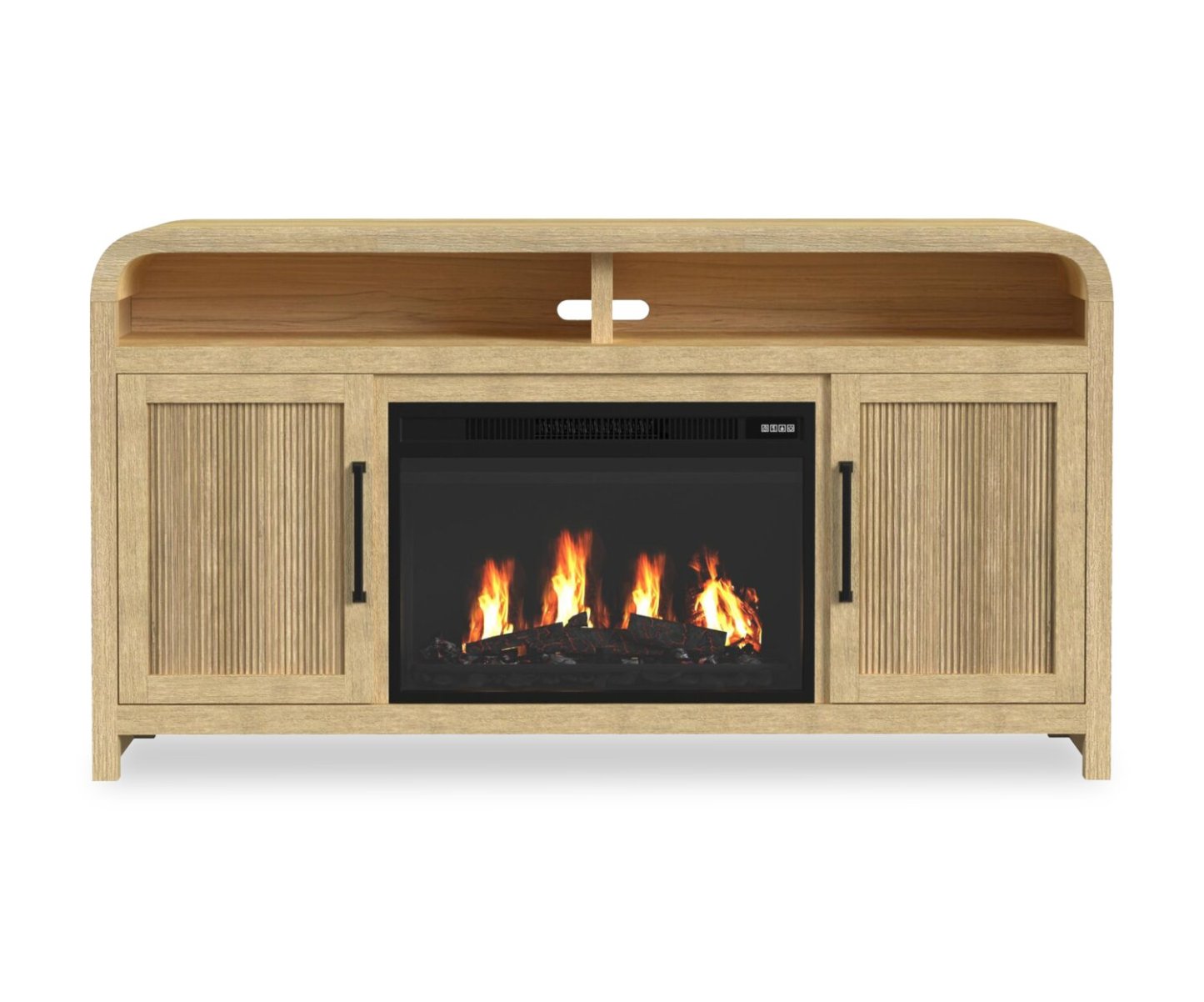 Scott Living Lenore 60 Cheminée électrique meuble TV avec rangement - Naturel | Meuble pour téléviseur Scott Living Lenore de 60 po avec foyer électrique et rangement - naturel | LENNTFIR