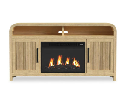 Scott Living Lenore 60 Cheminée électrique meuble TV avec rangement - Naturel | Meuble pour téléviseur Scott Living Lenore de 60 po avec foyer électrique et rangement - naturel | LENNTFIR