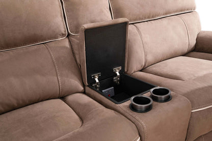 Cindy Crawford Home Newport 6-Piece Faux Suede Power Reclining Sectional with Armless Reclining Chair - Taupe | Canapé sectionnel à inclinaison électrique Newport de Cindy Crawford Home 6 pièces en suédine avec fauteuil inclinable sans accoudoirs - taupe