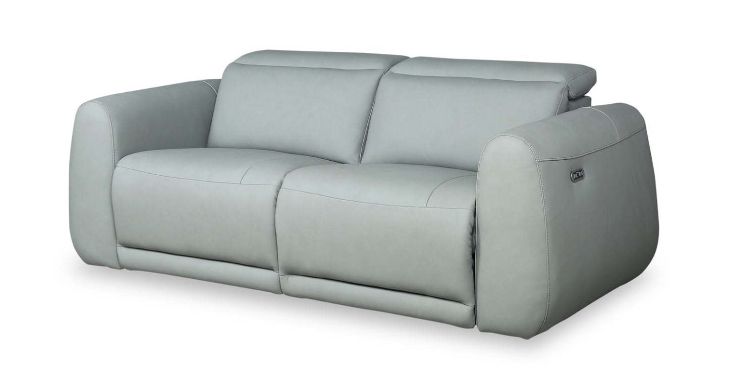 Sofa à inclinaison électrique Gianna de 76 po en cuir véritable avec appuie-têtes électriques et ports USB - bleu spa