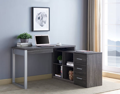 Bureau d'angle réversible Owen 55 avec 4 tiroirs et compartiments - Gris vieilli|Bureau en coin réversible Owen de 55 po à 4 tiroirs et compartiments - gris vieilli