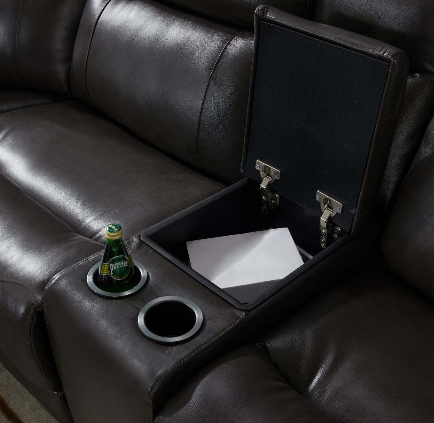 Sofa sectionnel à inclinaison électrique Sorrento 6 pièces en cuir véritable avec console de rangement et port USB - gris anthracite