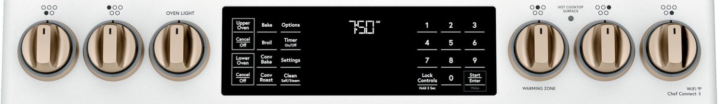 Cuisinière intelligente électrique Café de 7 pi³ avec convection européenne véritable et grilles auto-nettoyantes - Blanc mat… | Cafe 7 Cu. Ft. Smart Electric Range with True European Convection and Self Clean Racks - Matte White…