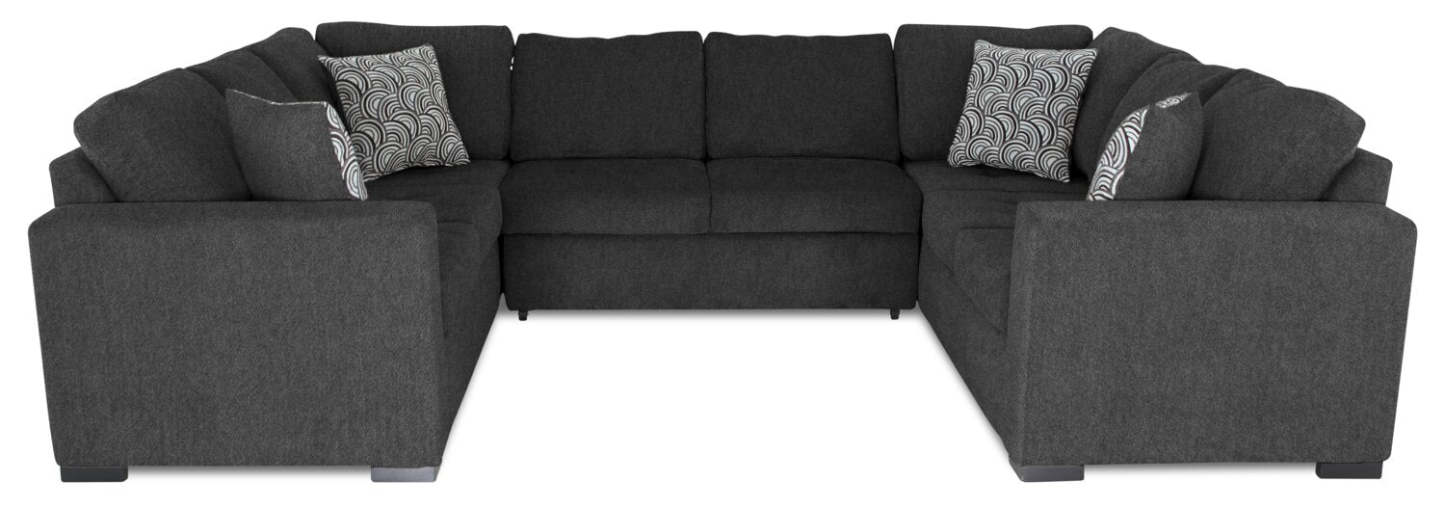 Made in Canada Legend 3-Piece Chenille Fabric Sleeper Sectional - Pepper Grey | Canapé-lit sectionnel Legend 3 pièces fabriqué au Canada en tissu de chenille - gris poivre