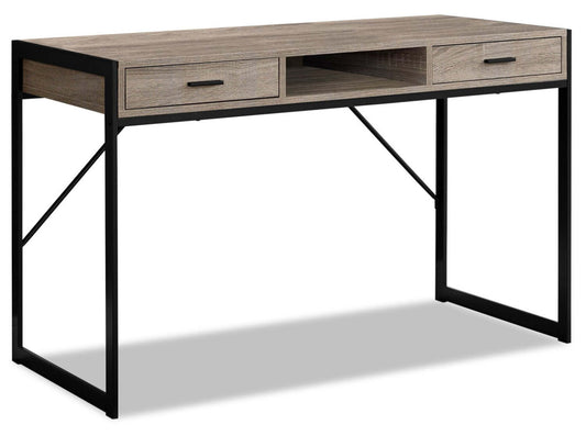 Bureau Xavier 48 avec 2 tiroirs et compartiment - Taupe|Bureau Xavier de 48 po à 2 tiroirs et compartiment - taupe