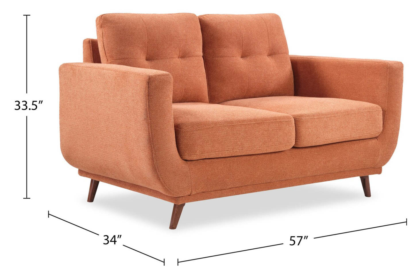 Causeuse en tissu Cosmo 57 avec coussins de dossier capitonnés - Orange | Causeuse Cosmo de 57 po en tissu avec coussins de dossier capitonnés - orange