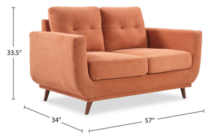 Causeuse en tissu Cosmo 57 avec coussins de dossier capitonnés - Orange | Causeuse Cosmo de 57 po en tissu avec coussins de dossier capitonnés - orange