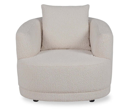 Fauteuil arrondi Moon de 35,8 po en tissu avec coussin décoratif - blanc amande laineux
