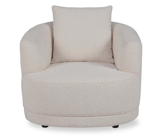 Fauteuil arrondi Moon de 35,8 po en tissu avec coussin décoratif - blanc amande laineux