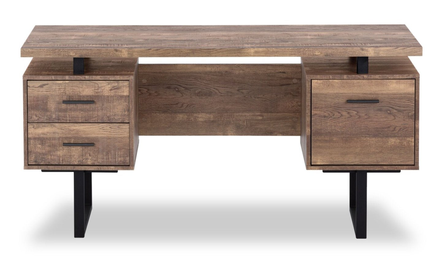 Bureau réversible Teagan 60 avec 3 tiroirs - Marron|Bureau réversible Teagan de 60 po à 3 tiroirs - brun