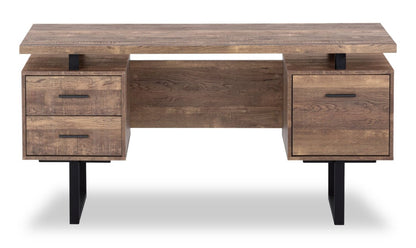 Bureau réversible Teagan 60 avec 3 tiroirs - Marron|Bureau réversible Teagan de 60 po à 3 tiroirs - brun