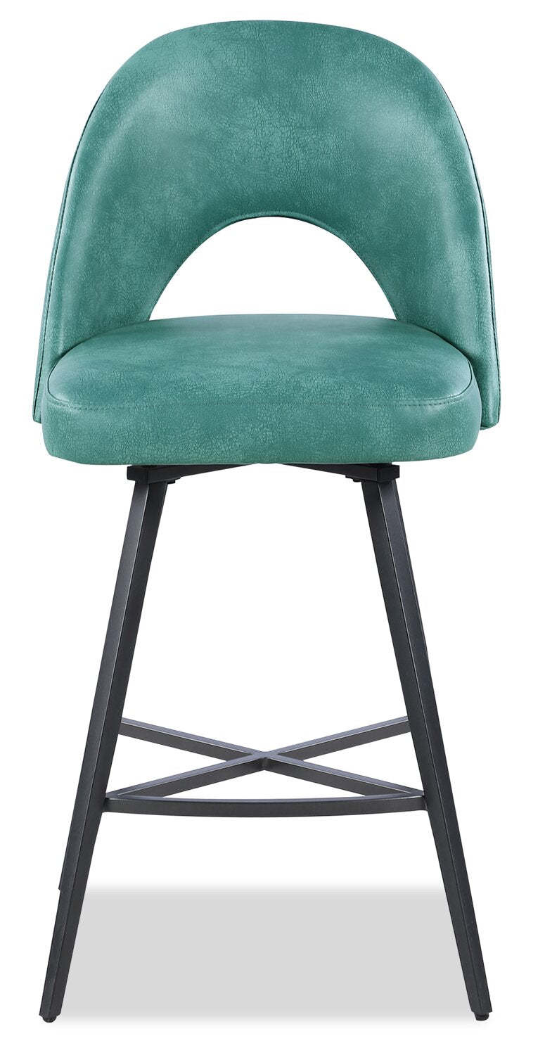 Kort &amp; Co. Tabouret à hauteur de comptoir Bay avec siège pivotant, tissu en cuir végétalien, métal - Aqua | Tabouret Bay de Kort &amp; Co. de hauteur comptoir en tissu de cuir végétalien et en métal avec siège pivotant - turquoise