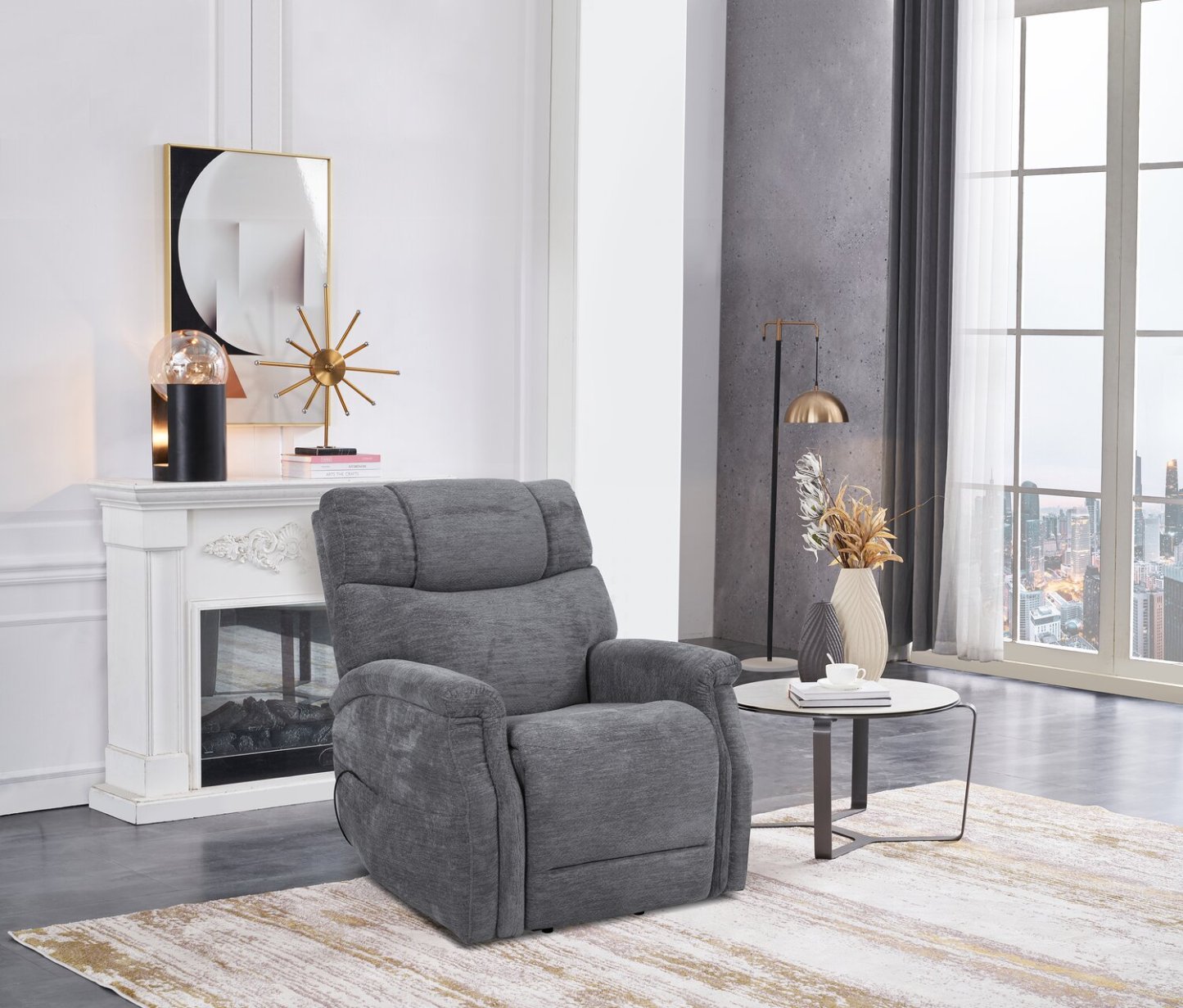 Claire 34 Fauteuil basculeur à inclinaison électrique en tissu de chenille - gris granite