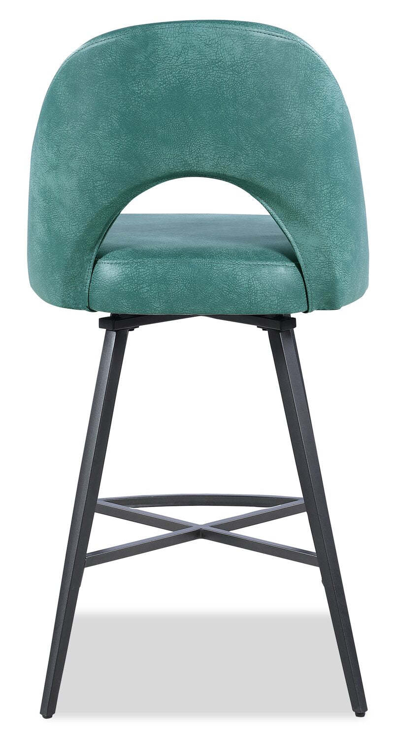 Kort &amp; Co. Tabouret à hauteur de comptoir Bay avec siège pivotant, tissu en cuir végétalien, métal - Aqua | Tabouret Bay de Kort &amp; Co. de hauteur comptoir en tissu de cuir végétalien et en métal avec siège pivotant - turquoise