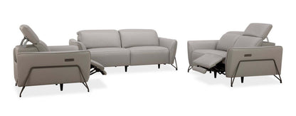 Fauteuil à inclinaison électrique Riviera en cuir véritable de qualité supérieure - gris clair