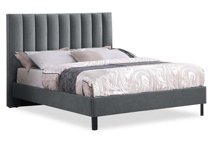 Tête de lit rembourrée Amos en tissu anthracite, canalisé - Queen Size | Tête de lit rembourrée Amos en tissu anthracite en canaux - format grand lit
