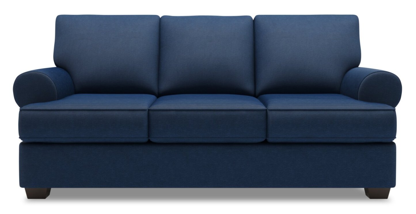 Fabriqué au Canada Canapé Personnalisable Roll 86 en Tissu d'Apparence Lin avec Accoudoirs Enroulés - Bleu Pax Navy | Canapé-lit Roll de Sofa Lab de 86 po fabriqué au Canada en tissu d’apparence lin avec accoudoirs enroulés - bleu Pax Navy | RO603149