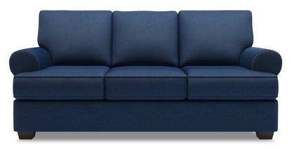 Fabriqué au Canada Canapé Personnalisable Roll 86 en Tissu d'Apparence Lin avec Accoudoirs Enroulés - Bleu Pax Navy | Canapé-lit Roll de Sofa Lab de 86 po fabriqué au Canada en tissu d’apparence lin avec accoudoirs enroulés - bleu Pax Navy | RO603149