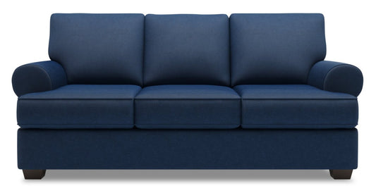 Fabriqué au Canada Canapé Personnalisable Roll 86 en Tissu d'Apparence Lin avec Accoudoirs Enroulés - Bleu Pax Navy | Canapé-lit Roll de Sofa Lab de 86 po fabriqué au Canada en tissu d’apparence lin avec accoudoirs enroulés - bleu Pax Navy | RO603149