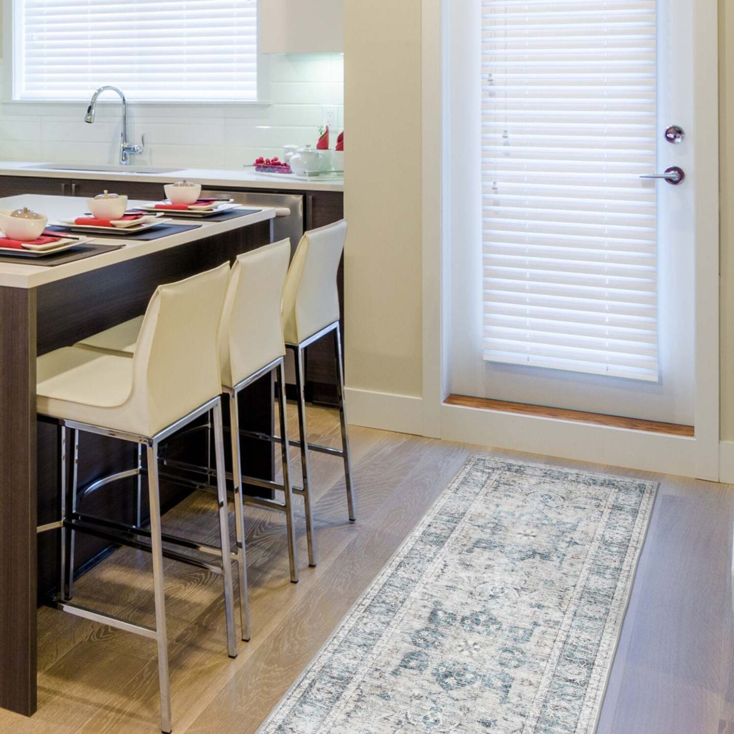 Tapis de passage lavable gris Melis – 2' x 7' | Tapis longue Melis grise lavable - 2 pi x 7 pi