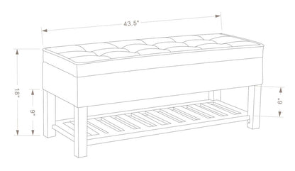 Ryan 43.5 Storage Bench with Bottom Shelf - Light Grey|Banc de rangement Ryan de 43,5 po avec tablette Inférieure - gris clair