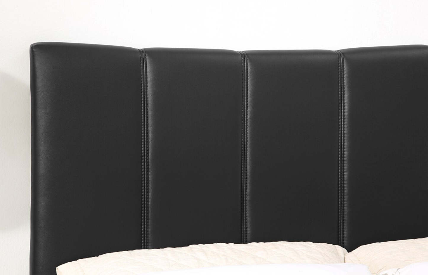 Lit plateforme Paseo en tissu de cuir végétalien noir - Pleine grandeur | Lit plateforme rembourré Paseo en tissu de cuir végétalien noir - format lit double