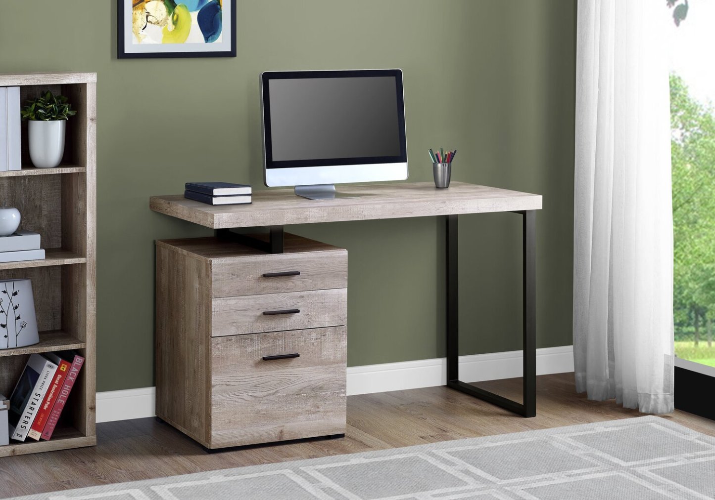 Bureau réversible Clayton 47.25 à 3 tiroirs - Taupe clair|Bureau réversible Clayton de 47,25 po à 3 tiroirs - taupe clair