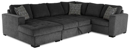 Fabriqué au Canada, sectionnel convertible Legend 4 pièces en tissu chenille avec chaise longue de rangement - gris poivre