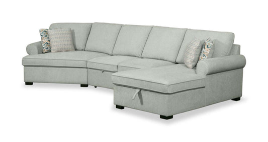 Scott Living Haven 3-Piece Left-Facing Chenille Fabric Cuddler Sleeper Sectional with Storage - Seafoam Blue | Canapé-lit sectionnel enveloppant de gauche Haven de Scott Living 3 pièces en tissu de chenille avec rangement - bleu écume de mer