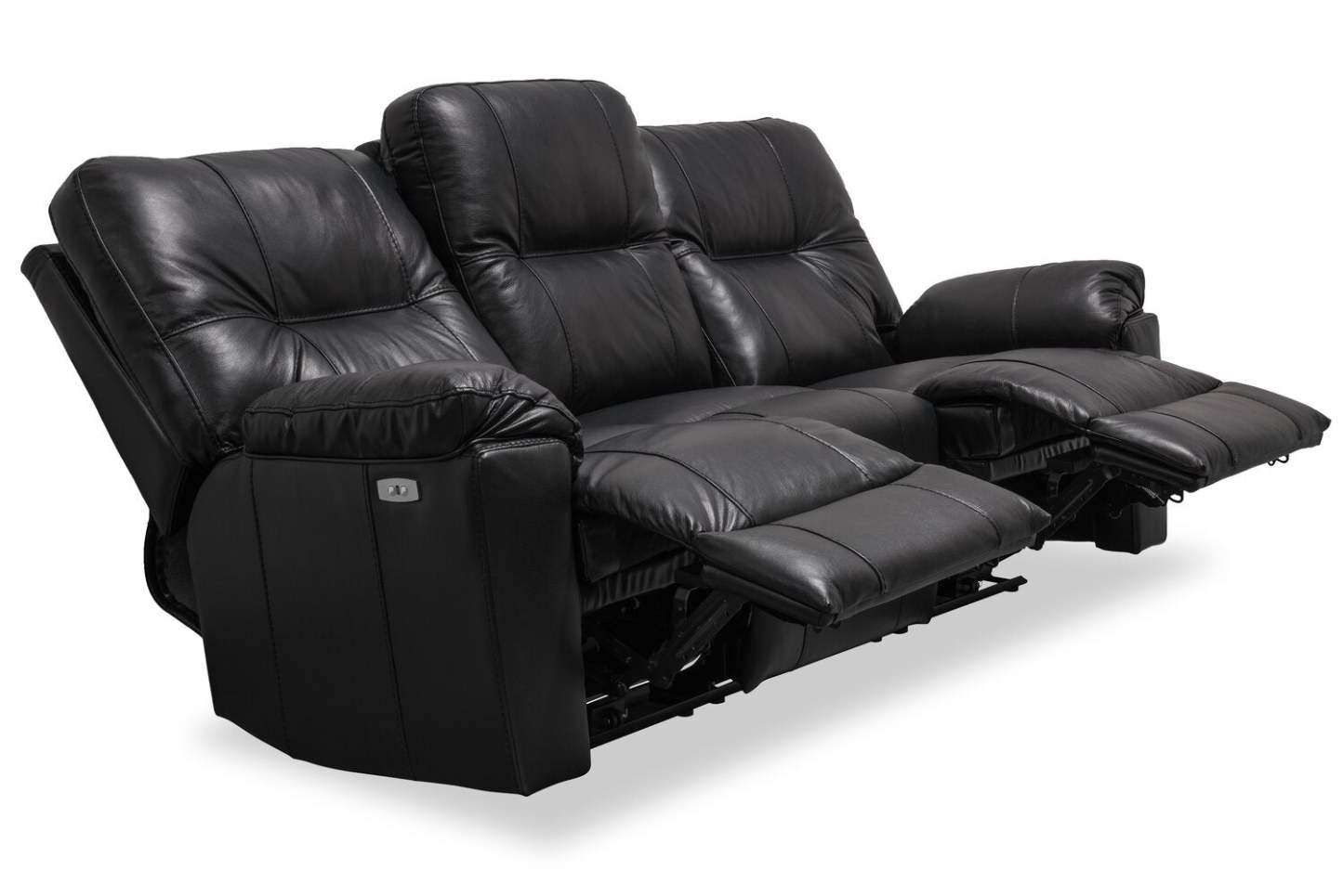 Sofa à inclinaison électrique Dawson de 87 po fabriqué au Canada en cuir véritable avec port USB et oussins décoratifs - noir