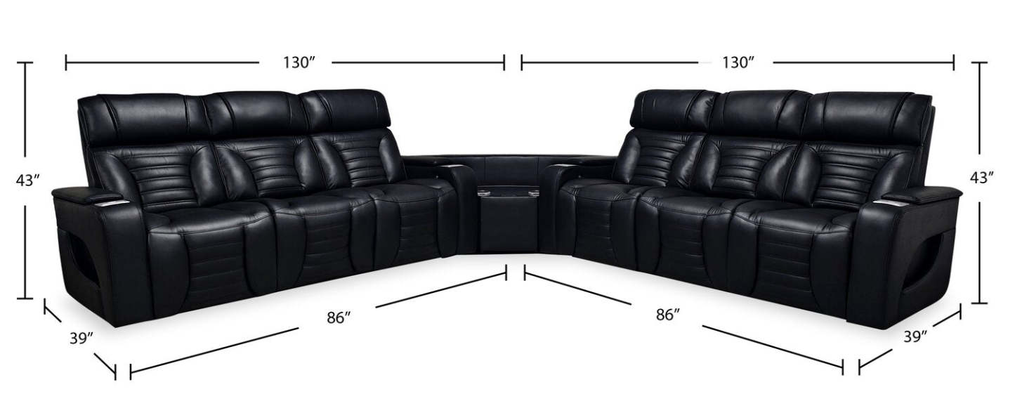 Sofa sectionnel à inclinaison électrique Zen 3 pièces en similicuir avec massage et 2 consoles rabattables - noir