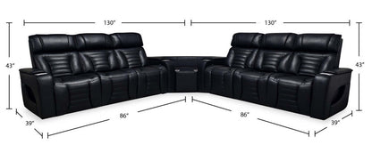 Sofa sectionnel à inclinaison électrique Zen 3 pièces en similicuir avec massage et 2 consoles rabattables - noir