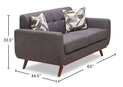 Kort & Co. Freeman 63 tissu d’apparence lin causeuse avec pattes en bois et coussins de dossier capitonnés - gris anthracite