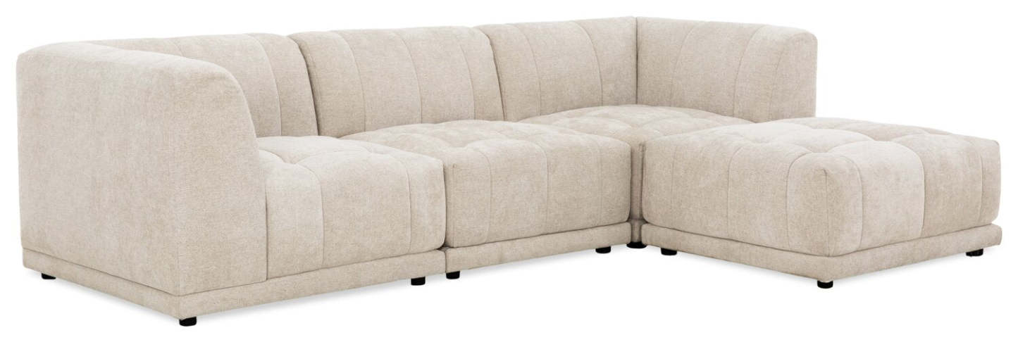 Sofa sectionnel modulaire Oaklyn Kort & Co. 4 pièces en tissu avec pouf et coussins de siège capitonnés - beige