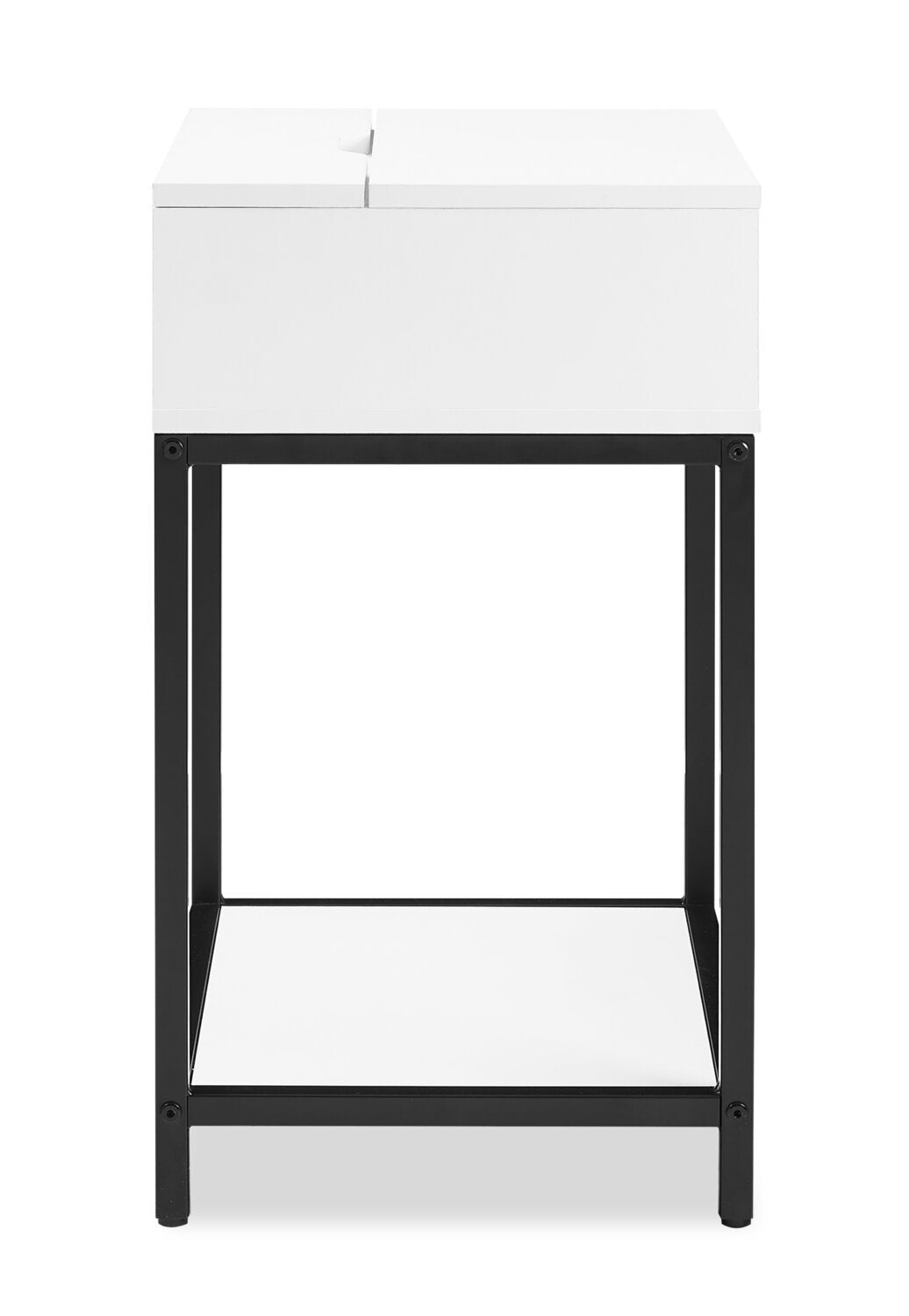 Table de nuit Akio à 1 tiroir avec rangement relevable, 18 L x 25,75 H - Blanc/Noir | Table de nuit Akio de 18 po (l) x 25,75 po (H) à 1 tiroir avec dessus relevable et rangement - blanche et noire